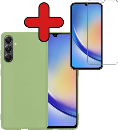 Hoesje - Met Screenprotector - Geschikt voor Samsung Galaxy A34 - Sterk & Shockproof - Telefoon Hoes - Back Cover - Siliconen Case - Telefoonhoes - Groen