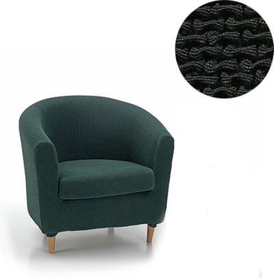 Belmarti® Fauteuilhoes Milan Rond - 70 tot 80cm breed - Zwart - Bi-stretch, Ademend katoen - Hoezen voor Kuipstoelen