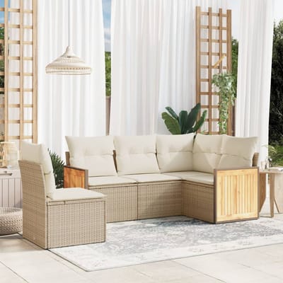 vidaXL - 5-delige - Loungeset - met - kussens - poly - rattan - beige