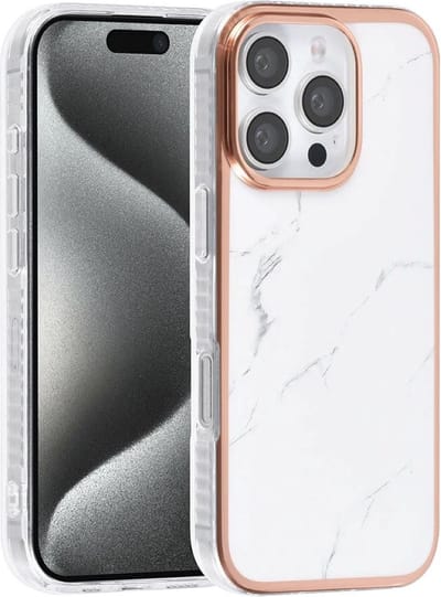 Multimedia & Accessoires Siliconen Marmer Harde Back Cover Case Hoesje geschikt voor Apple iPhone 16 Pro – TPU – Harde Plastic – Wit