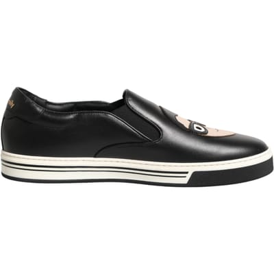 Dolce & Gabbana Zwarte Leren Signature Figures Sneakers Schoenen