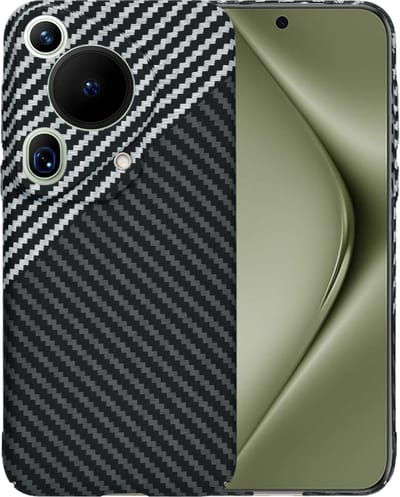 Hoesje geschikt voor Huawei Pura 70 Ultra - Techsuit Carbonite FiberShell Carbon Back Cover - Wit/Zwart