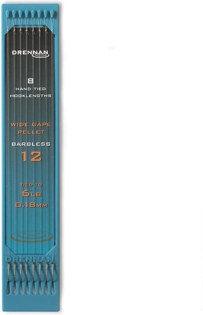 Drennan Wide Gape Pellet Barbless (8 pcs) - Maat : 15cm - haak 12 - 0.18mm