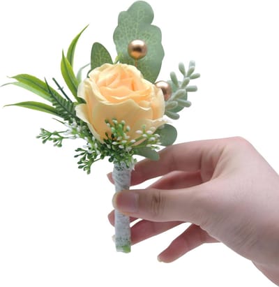 Bruiloft Corsage Rozen - Reversspeld Bloemen - Feestelijke Decoratie - Set van Zes - 8 x 13 cm - Abrikoos