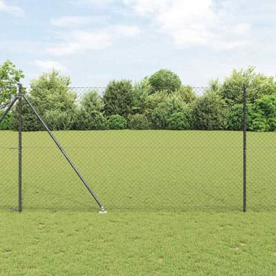 vidaXL - gaashek - met - grondpennen - 10 - x - 1,5 - m - PVC-Coated - Staal - Grijs - Mesh