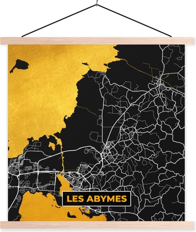 Posterhanger incl. Poster 40x40 cm - Schoolplaat - Les Abymes - Stadskaart – Plattegrond – Kaart – Frankrijk - Textielposter - Blanke latten - Stadskaart