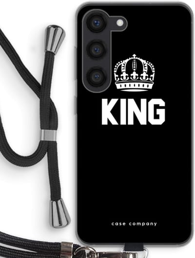 Case Company® - Hoesje met koord geschikt voor Samsung Galaxy S23 hoesje met Koord - King zwart - Telefoonhoesje met Zwart Koord - Bescherming aan alle Kanten en Over de Schermrand