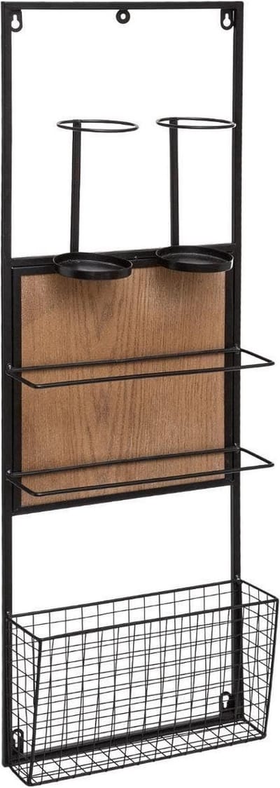 Metalen wijnflessen wandrek/wijnrek voor 4 flessen 40 x 11 x 34 cm zwart - Wijnfles houder