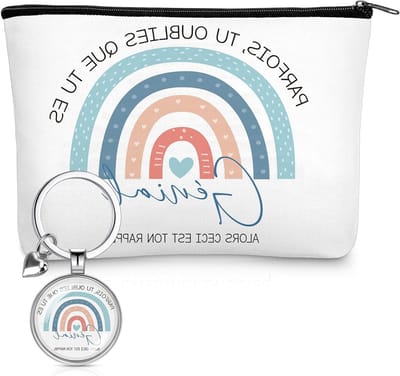 Motiverende make-up tas met sleutelhanger en regenboogontwerp - Inspirerend afscheidscadeau voor collega's en vrienden, perfect voor vrouwen en mannen