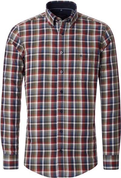 CASA MODA Sport casual fit overhemd - twill - blauw - groen - donkerrood en wit geruit - Strijkvriendelijk - Boordmaat: 41 - 42