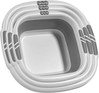 Opvouwbare Wastafel - Ruimtebesparende Wasbak - Kamperen en Reizen - Hittebestendig Materiaal - 3 Maten Set - Grijs