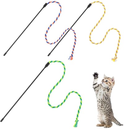 Cat Feather Magic Wand Toy - Set van 3 interactieve kattenspeeltjes met kleurrijke veren