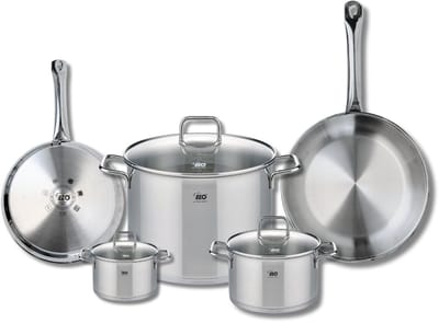 Set van 2 Koekenpannen 24 en 28 cm en 3 Kookpotten 12, 16 en 26 cm Elo Profi Citrin