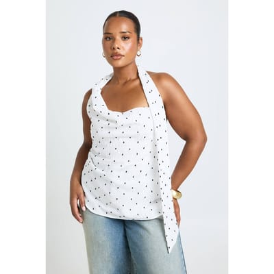 boohoo Dames Plus Polkadot Sjaal Top | White | Maat: 22