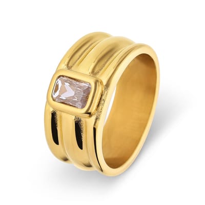 Lucardi Dames Stalen goldplated ring met wit zirkonia - Ring - Staal - Goudkleurig - 17 / 53 mm