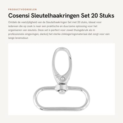 Dailygoods- Sleutelhaakring Set 20 Stuks - Draaibare Karabijnhaak - Zinklegering - Afneembaar Draaipunt - Binnendiameter 32 mm - Multifunctioneel Accessoire