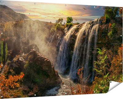 Gards Tuinposter Watervallen vanaf de Kliffen - 180x120 cm - Tuindoek - Tuindecoratie - Wanddecoratie buiten - Tuinschilderij