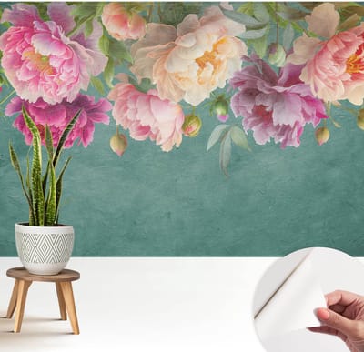 Wallfluent Zelfklevend Behang - Bloemige elegantie Zelfklevend fotobehang - 208x146 cm - Groente Zelfklevend Behang - Peel-and-stick techniek - Naar de woonkamer, naar de hal Zelfklevend Behang