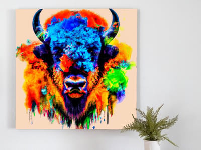 Vibrant prismatic bison | Vibrant Prismatic Bison | Kunst - 30x30 centimeter op Canvas | Foto op Canvas