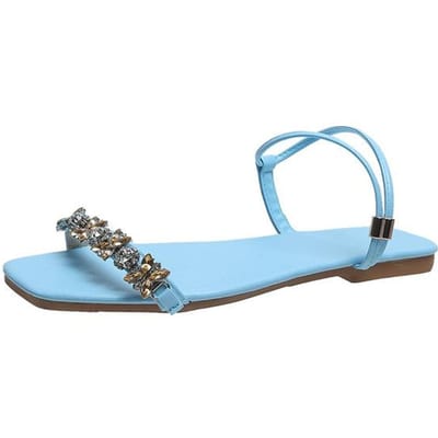 Mode met platte zool Grote Vlinder Bloem Boor Viscose Schoenen Ronde Neus Lakleer Mode Sandalen 41 meer blauwe kleur