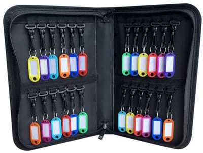 GELLDG Sleuteletui met ritssluiting - Waterdicht en brandwerend - Sleutelboek - Met 24 haken en labels - Draagbare sleutelorganizer - Geschikt voor kantoren, makelaarskantoren en hotels - Zwart