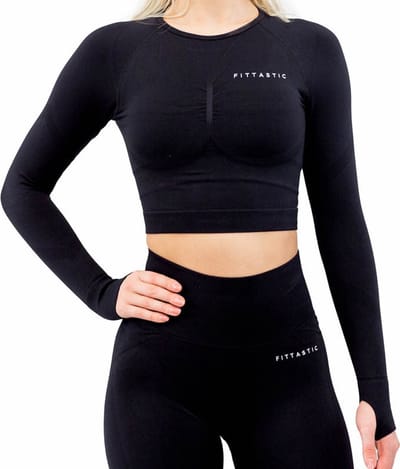 Fittastic Sportswear - Zwarte long sleeve sporttop dames - Long sleeve dames Zwart - Long sleeve met duimgat - Sportshirt met lange mouwen - Maat L - Sweat-proof long sleeve - Long sleeve gymwear - Yoga shirt - Running shirt - Dames - L - Zwart