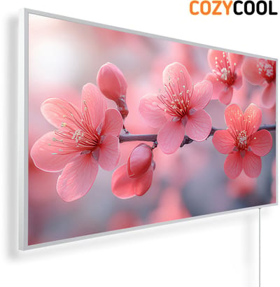 Infraroodpaneel met afbeelding | Roze kersenbloesem close up | 1200 Watt | Witte lijst | Infrarood verwarmingspaneel | Infrarood paneel | Infrarood verwarming