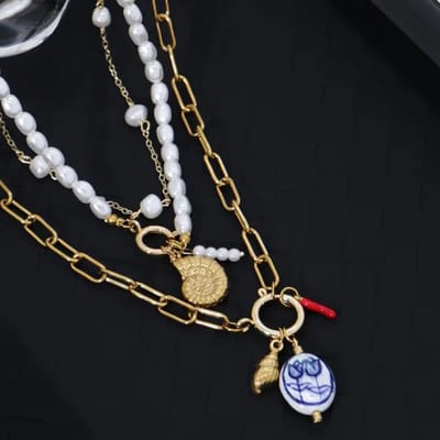 Nivard Ketting - Dames - Staal - Nep zilver - Met Hanger - 3 Stuks - Nep Goud