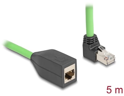 Delock RJ45 Network Extension Cable Cat.6A plug upwards angled to jack SF/UTP suitable for drag chains PUR (TPU) 5 m green
