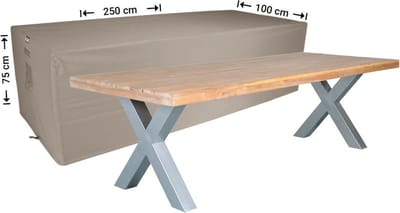 Raffles Covers Beschermhoes tuintafel - 250 x 100 H: 75 cm - RT250 - Waterdicht - Ademend - UV-bestendig - Elastisch rijgkoord - Beschermhoes tuinmeubelen
