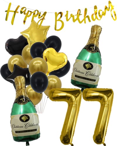 77 Jaar Verjaardag Cijferballon 77 - Feestpakket Snoes Ballonnen Pop The Bottles - Zwart Goud Groen Versiering
