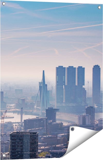 Gards Tuinposter Rotterdamse Skyline - 60x80 cm - Tuindoek - Tuindecoratie - Wanddecoratie buiten - Tuinschilderij