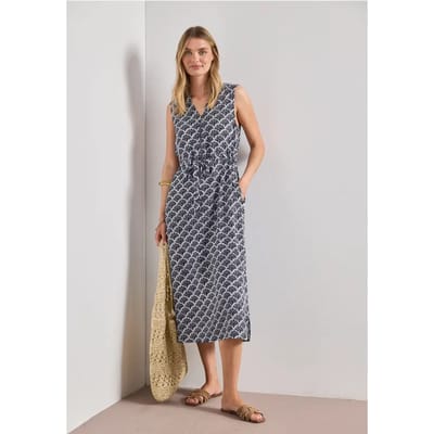Midi-jurk met gespleten hals en ritssluiting