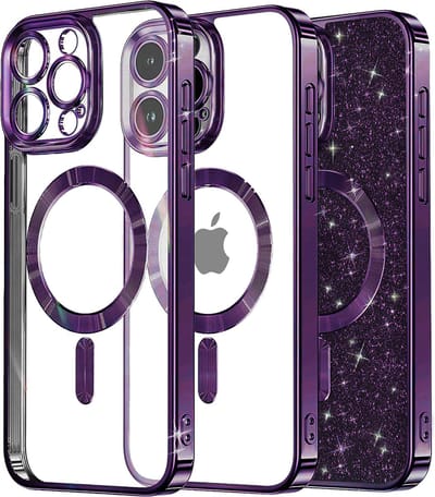 Hoesje geschikt voor Apple iPhone 16 Pro Max - Techsuit Luxury Glitter Back Cover - Geschikt voor MagSafe - Donkerpaars