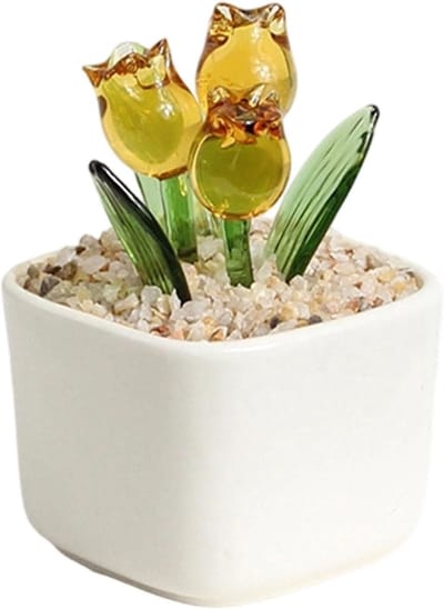Glazen Bloemenboeket - Kunstkristallen Figuur - Huis Decoratie - Elegante Lichtreflectie - 7x7x5 cm - Rood