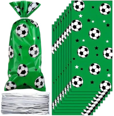 50x Uitdeelzakjes Voetbal Groen - 12.5x27.5cm - Traktatie Zakjes Voor Uitdeelcadeautjes - Uitdeelzakjes Kinderfeestje - Verjaardag - Feestje - Voetbal Print Groen - 12.5 x 27.5 cm - 50 Stuks
