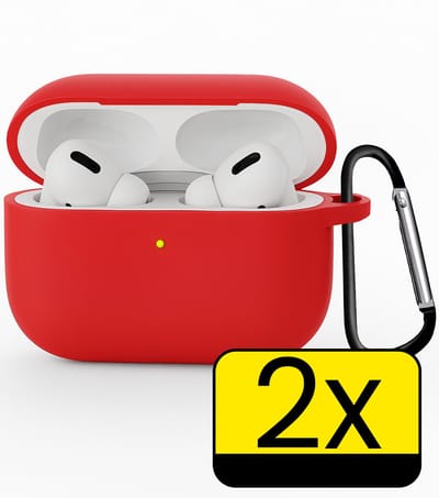 Hoesje Geschikt voor Apple Airpods Pro 3 - Siliconen Hoes met Clip - Silicone Case Cover - Rood