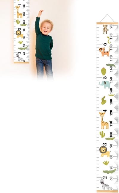 SnelShoppen - Meetlat voor Kinderen, Muurbevestigd, Groeidiagram voor Jongens en Meisjes, Waterdicht Canvas en Houten Frame, Gezond Groeien, Decoratie