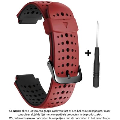 Rood Zwart siliconen horlogebandje geschikt voor de Garmin Forerunner 220, 230, 235, 620, 630, 735XT, Approach S20, S5 & S6 – Maat: zie maatfoto - horlogeband - polsband - strap - siliconen - rubber
