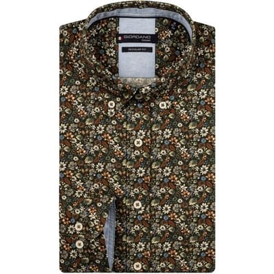 Giordano Overhemd Ivy Soft Twill Flower Pattern Groen-Multi / male