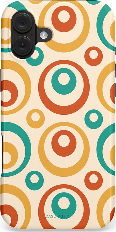 Casetastic hoesje geschikt voor Apple iPhone 16 Plus - MagSafe - Dubbellaagse bescherming - Bolletjes boogie - Fashion Case - Crème Terracotta Goud Turquoise