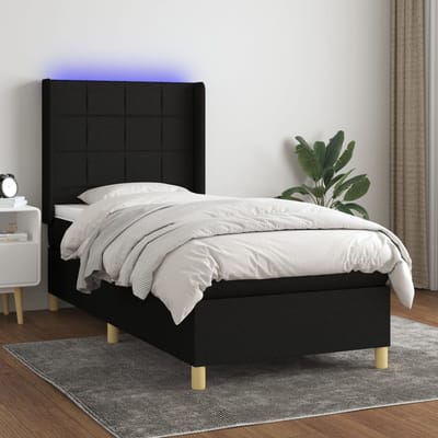 vidaXL - Boxspring - met - matras - en - LED - stof - zwart - 80x200 - cm