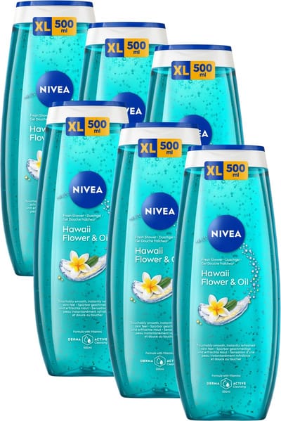 NIVEA Hawaii Flower & Oil Douchegel - Shower Gel - met Vitamine C en Vitamine E - Voordeelverpakking - 6 x 500 ml