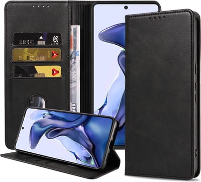Smartphonica Telefoonhoesje geschikt voor Xiaomi Mi 11T / 11T Pro kunstleren Hoesje met Magnetische sluiting en Pasjeshouders Book Case met Klepje - Zwart geschikt voor Xiaomi Mi 11T;Xiaomi Mi 11T Pro