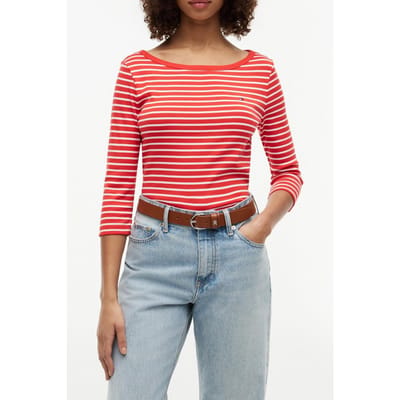 Tommy Hilfiger Cody Boat-neck 3/4 Sleeve Breton Fire Red/ecru Größe: XS | Longsleeves Outlet | Damen | Rot