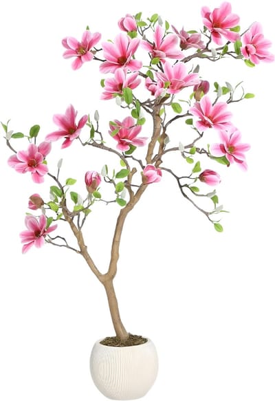 Kunstmatige magnoliaboom - Voor thuis of kantoor - Realistische zijden bladeren, zachtroze bloesems, onderhoudsvrij - Kunstplant - Roze-120cm