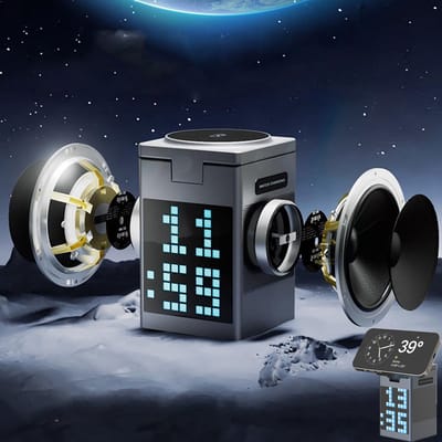 KZQ Draadloze magnetische telefoonlader en oplaadstation - Met alarmklok en Bluetooth speaker - Voor meerdere apparaten - Zwart