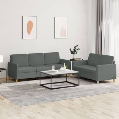 vidaXL - 2-delige - Loungeset - met - kussens - stof - donkergrijs