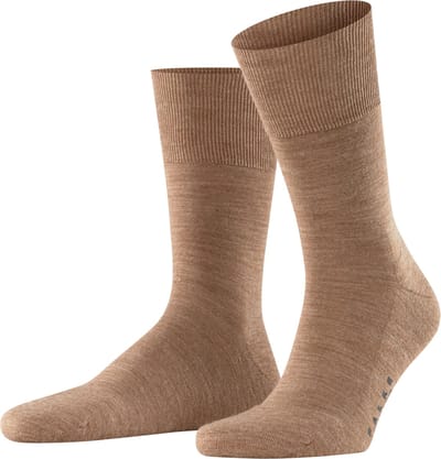 FALKE Airport Plus eenkleurig wol katoen sokken heren bruin - maat 39-40