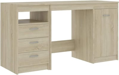 Bureau met 3 Lades en Opbergkast 140x50 cm Sonoma Eikenkleur